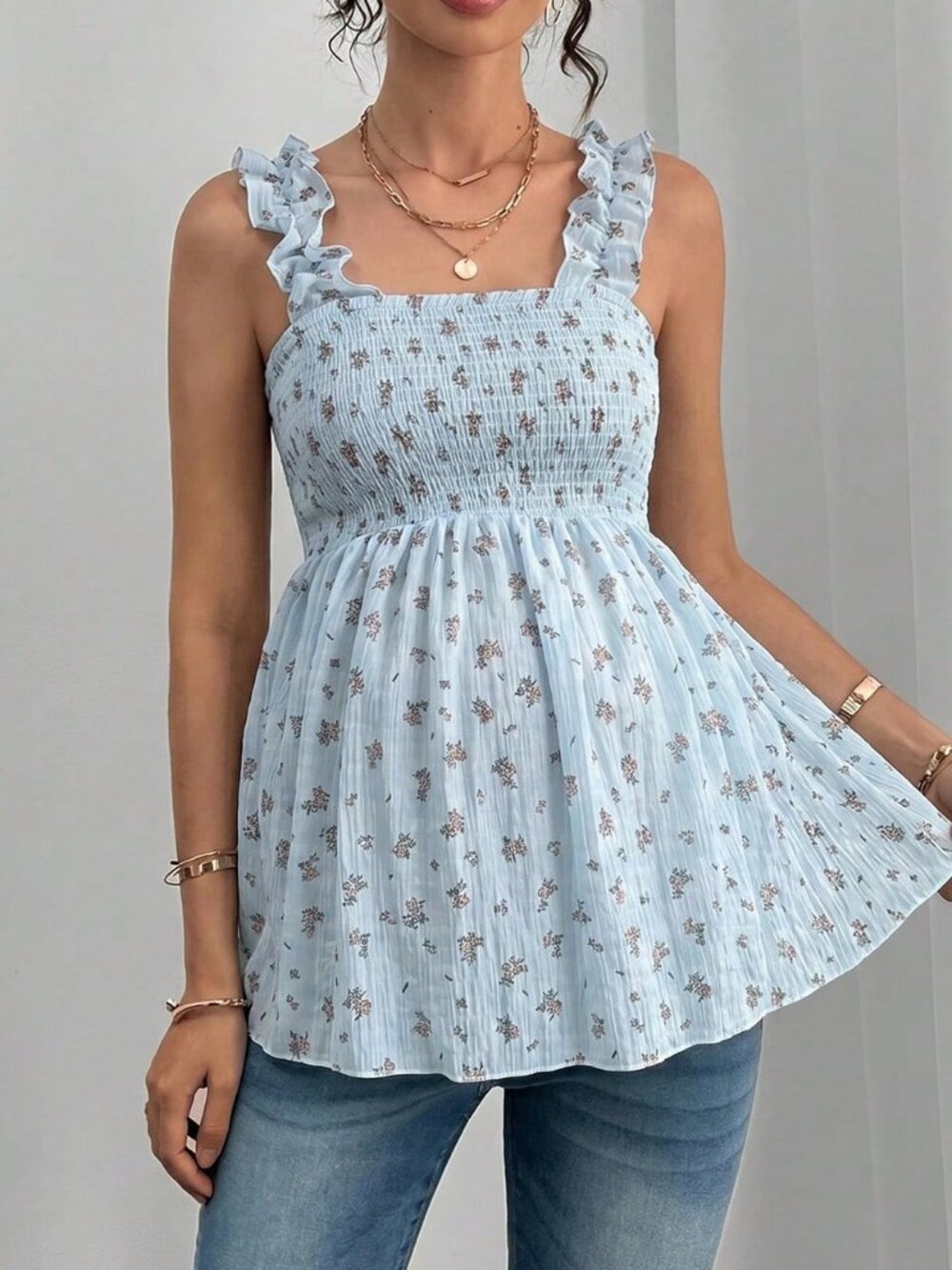Baby Blue Boho Women's Maternity Floral Babydoll Top - Picture 3 of 5